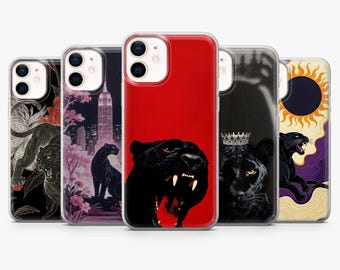 Black Panther Handytasche schwarze Katze Cover für iPhone 17Pro, 16, 15, 14, 13, 12, 11, Samsung S26, S25, S24, S23Fe, A16, A56, Pixel 10, 9Pro, 8
