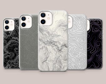 Cover per telefono con mappa topografica e terreno per iPhone 17Pro, 16, 15, 14, 13, 12, 11, Samsung S26, S25, S24, S23Fe, A16, A56, Pixel 10, 9Pro, 8A