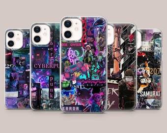 Cyberpunk Handyhülle Futuristisch Neon Glitch Cover für iPhone 17Pro, 16, 15, 14, 13, 12, Samsung S26, S25, S24, S23Fe, A16, A56, Pixel 10, 9