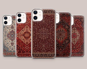 Persian Rug Phone Case Red Cultural Carpet Cover for iPhone 17Pro, 16, 15, 14, 13, 12, Samsung S26, S25, S24, S23Fe, A16,A56, Pixel 10, 9Pro