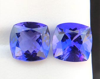 Certified Natural 6.95 Carat Pair Tanzanite Gemstone, Dimension 9 MM Cushion Pair, Attractive Color, Stunning Gemstone For Making Rings.