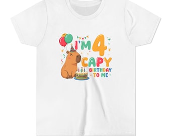 Capybara 4th Birthday Kids T-Shirt, Capy Birthday Girls Graphic Tee