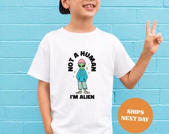 Alien Shirt Kids, Funny Graphic Tee 100% Soft Cotton, 4–12Y