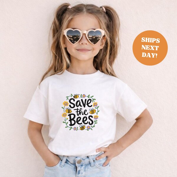 Save the Bees Floral Shirt for Kids with Retro Boho Flower Vibes – 100% Soft Cotton, Sizes 4–12Y