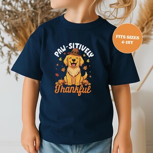 Paw-sitively Thankful Kids Shirt, Cotton Thanksgiving Tee, Funny Fall Design, Sizes 4–12Y