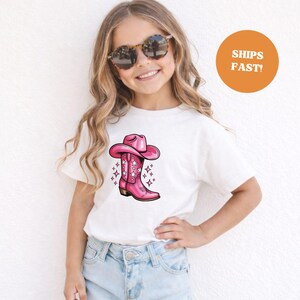 T-shirt bottes de cowgirl, style western enfant, 4-12 ans, 100 % coton doux
