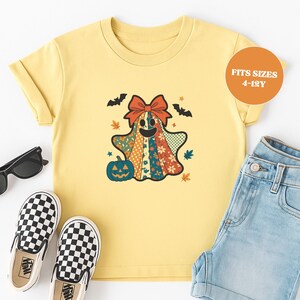 Patchwork Ghost Kids Halloween Shirt for Spooky Fun – 100% Soft Cotton, 4–12Y