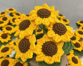 Crochet Sunflower Pot, Handmade Amigurumi Sunflower Decor, Bright Yellow Flower Plush.