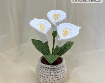Handmade Crochet Calla Lily,Flower Pot Decor, Amigurumi Potted Plant, Gift For Her, Home Decoration.