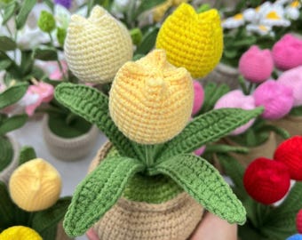 Handmade Crochet Tulip Decor, Colorful Amigurumi Plant Pot.