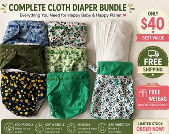 Cloth Pocket Diaper Set – 6 GreenBumz with Microfiber Inserts & Wet Bag