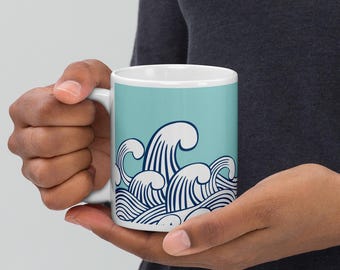 Japanese Wave Mug: Ocean Art Coffee Cup