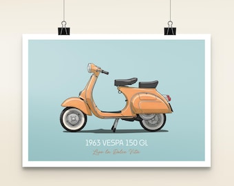 Classic Italian Vespa Scooter Art Print: Retro Orange (Digital Download)