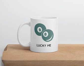 Lucky Me 8 Ball Pool Mug | Billiards Lover Coffee Cup | Game Room Tea Mug