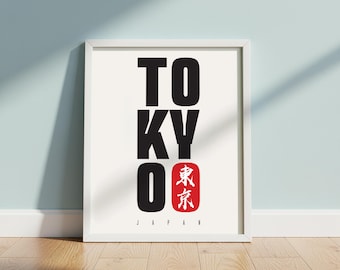 Tokyo Japan Typography Print: Minimalist Red and Black (Digital Download)