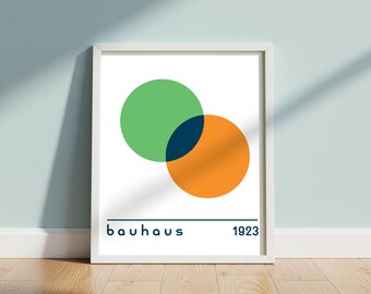Kruispunt Bauhaus-cirkel: groene en oranje minimalistische moderne pop-art uit het midden van de eeuw