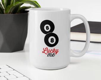 Lucky Me 8 Ball Pool Mug | Billiards Lover Coffee Cup | Game Room Tea Mug