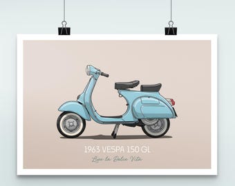 Retro Italian Vespa Scooter Art Print: Pastel Blue (Digital Download)