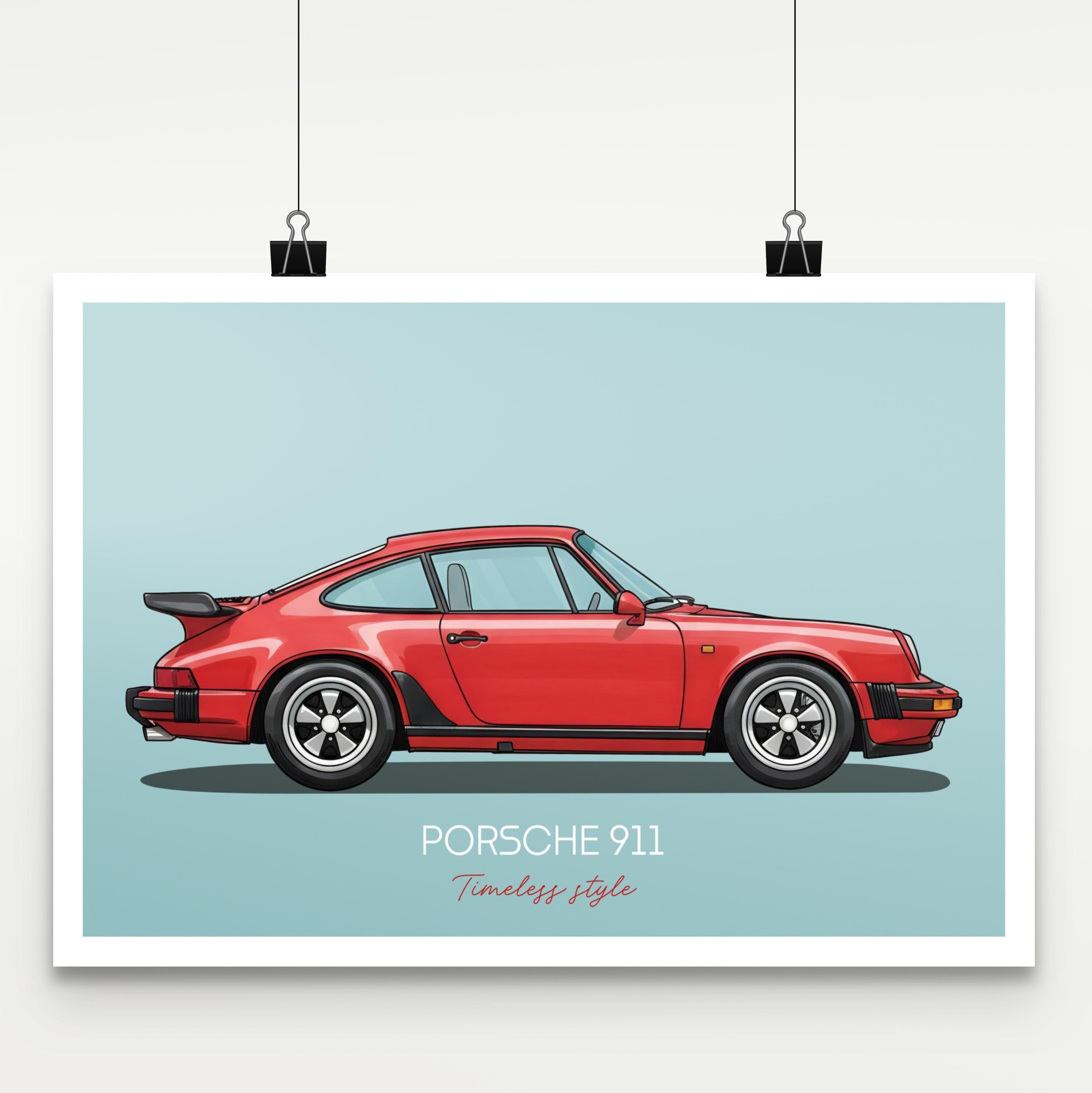 Red 1980 Porsche 911 Turbo Poster | Vintage Sports Car Art