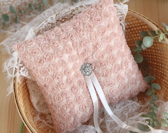 Peach Ring Bearer Pillow, Wedding Ring Cushion Pink, Lace Wedding Pillow, Salmon Ring Pillow, Wedding Ring Holder, Coral Wedding Decor