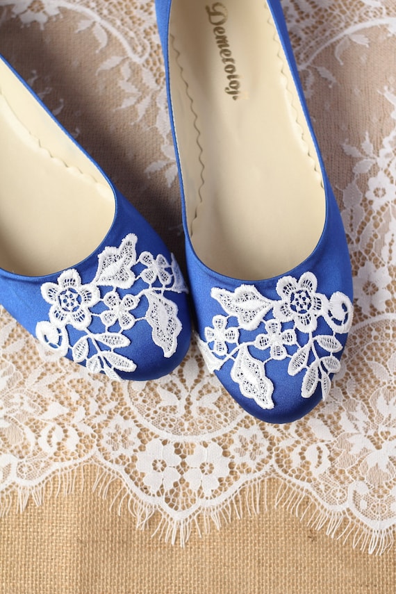 Items similar to Wedding Flat Shoes Cobalt Blue Satin Bridal Ballet