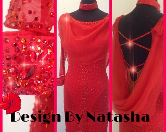 Red Latin Dance Dress  Latin Dance Dresses with Swarovski Crystals