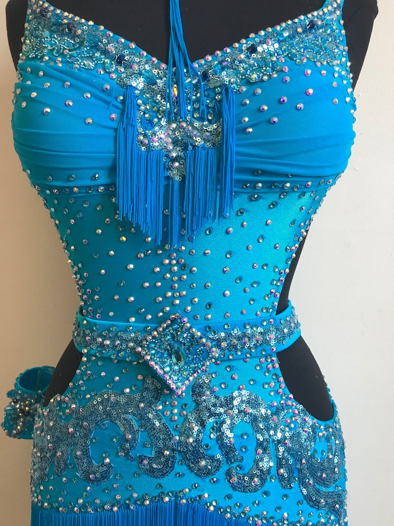 Blue Latin Dance Dress With Fringe Free Shipping Free - Etsy