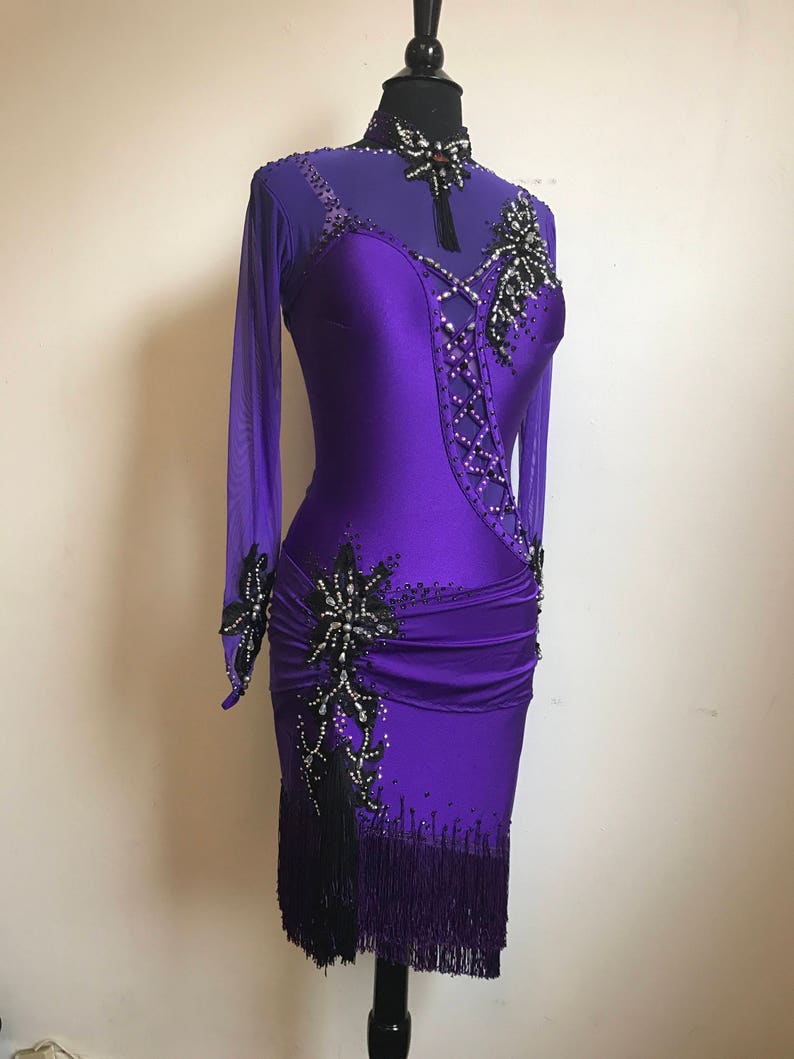 Purple Latin Dance Dress Latin Dance Dresses Fringe Dance Etsy