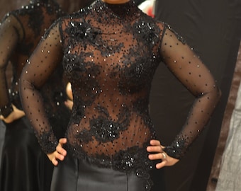 Ballroom Dance Dress Black Lace with Swarovski Crystals