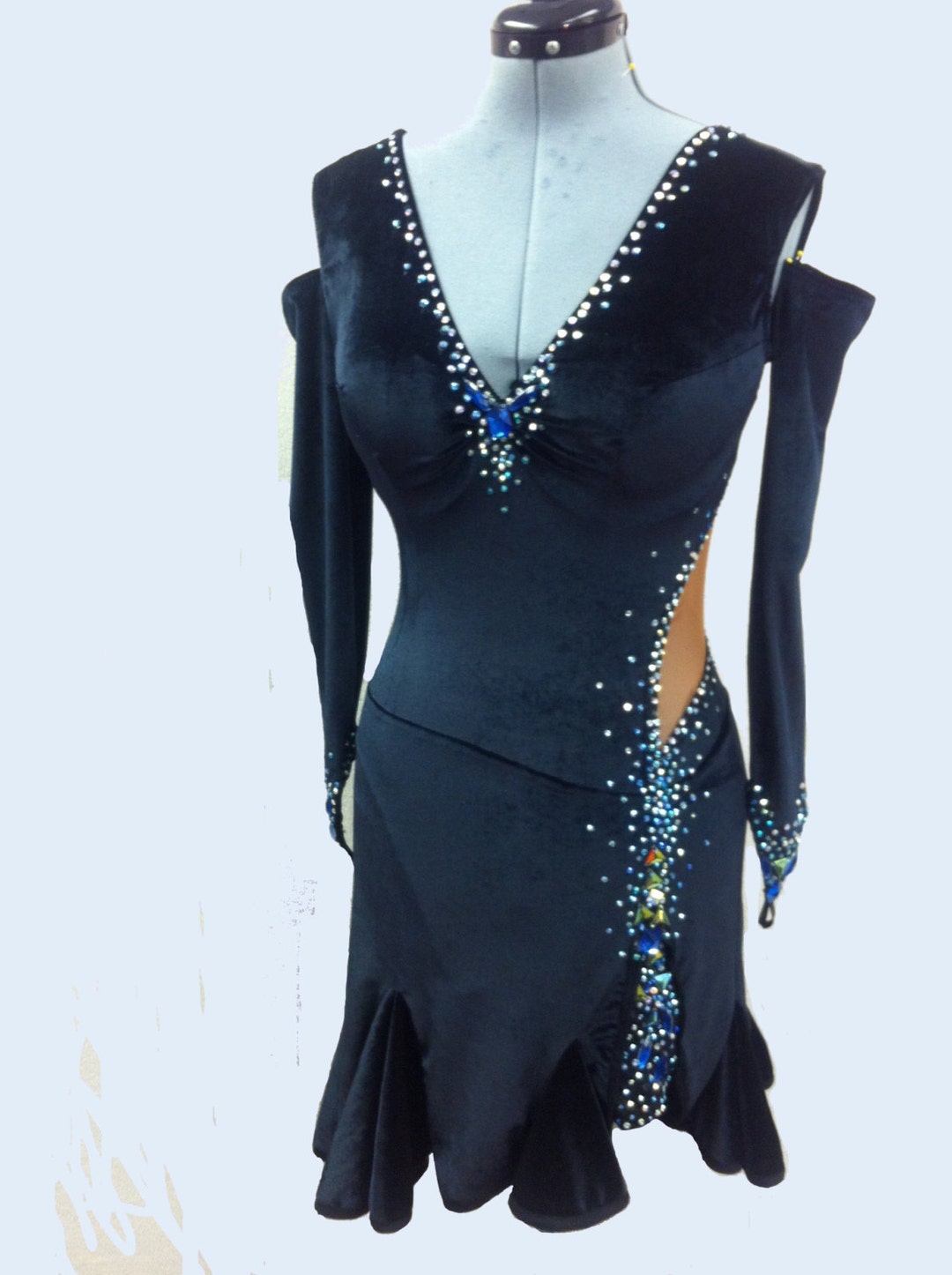 Black Dance Latin Dress From Black Stretch Velvet With - Etsy