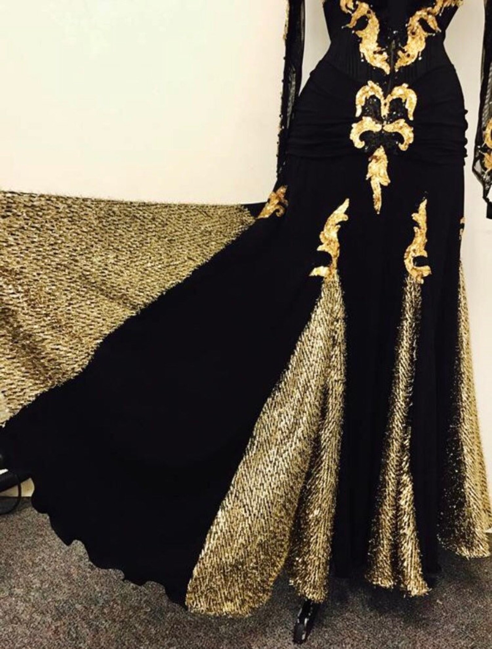 Black and Gold Dance Dress for Smooth Dance Ballroom Dance Dresses Gold ...