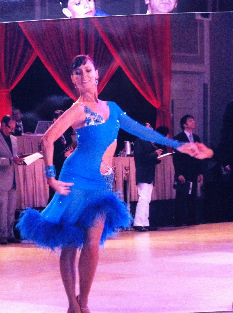 Blue Dance Dress With Feathers Latin Dance Dresses Feathers Etsy
