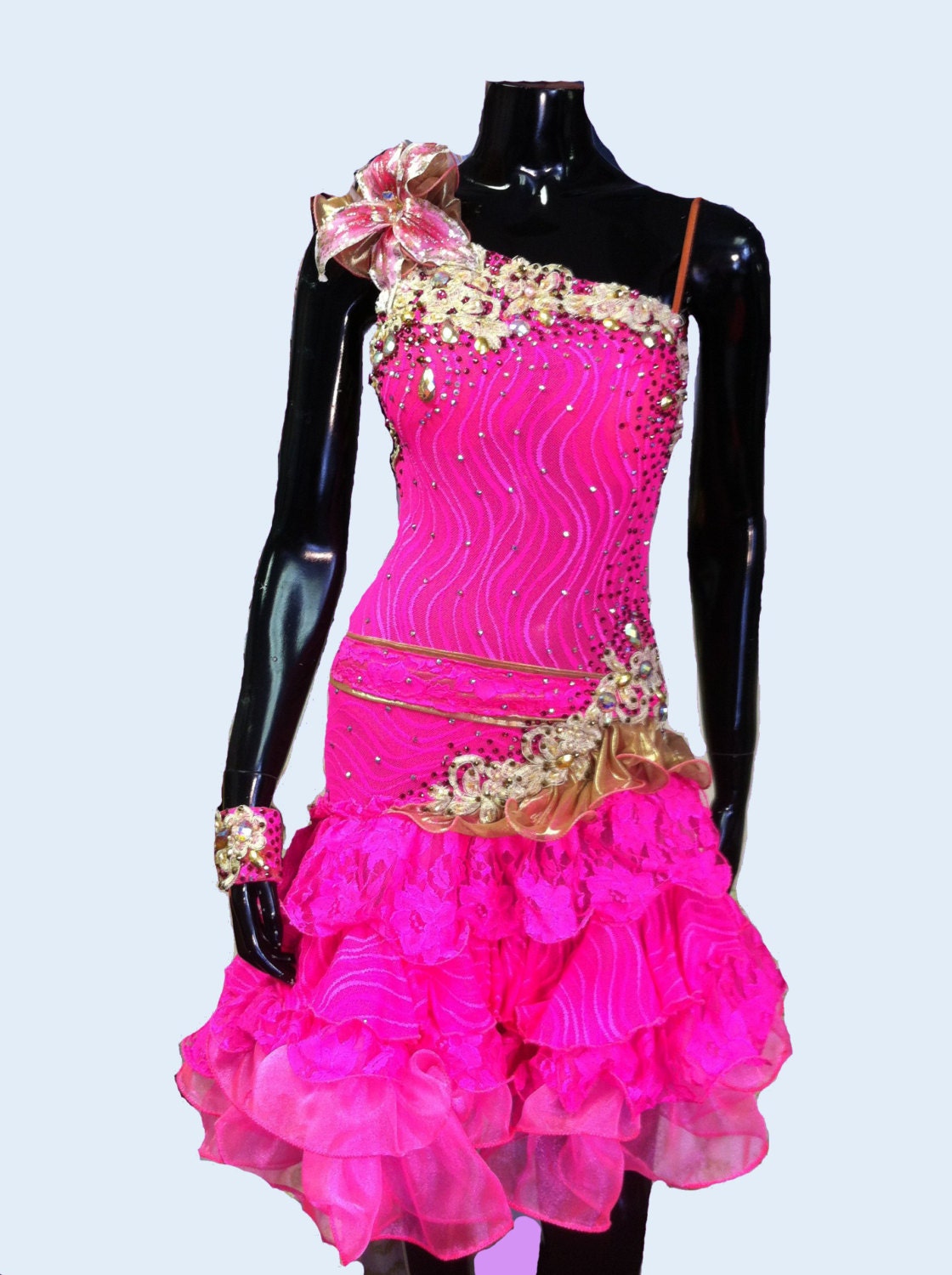 Pink Dance Dress Latin with gold lace Dance Latin Dresss Etsy