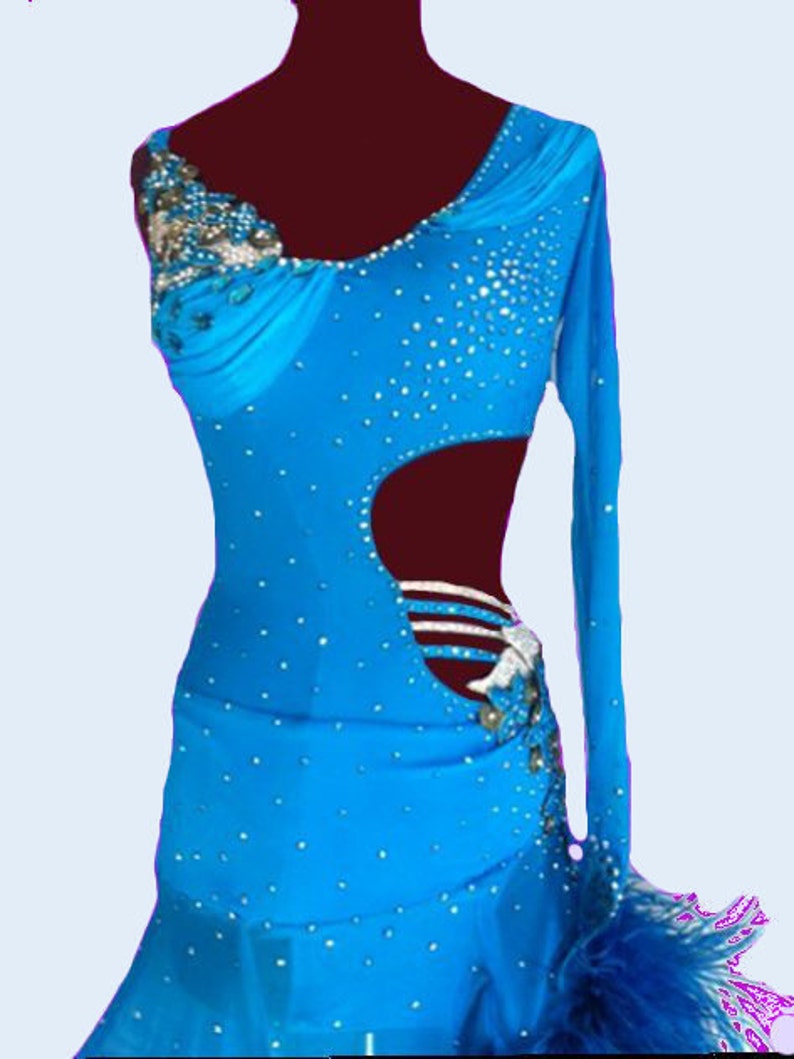 Blue Dance Dress With Feathers Latin Dance Dresses Feathers - Etsy