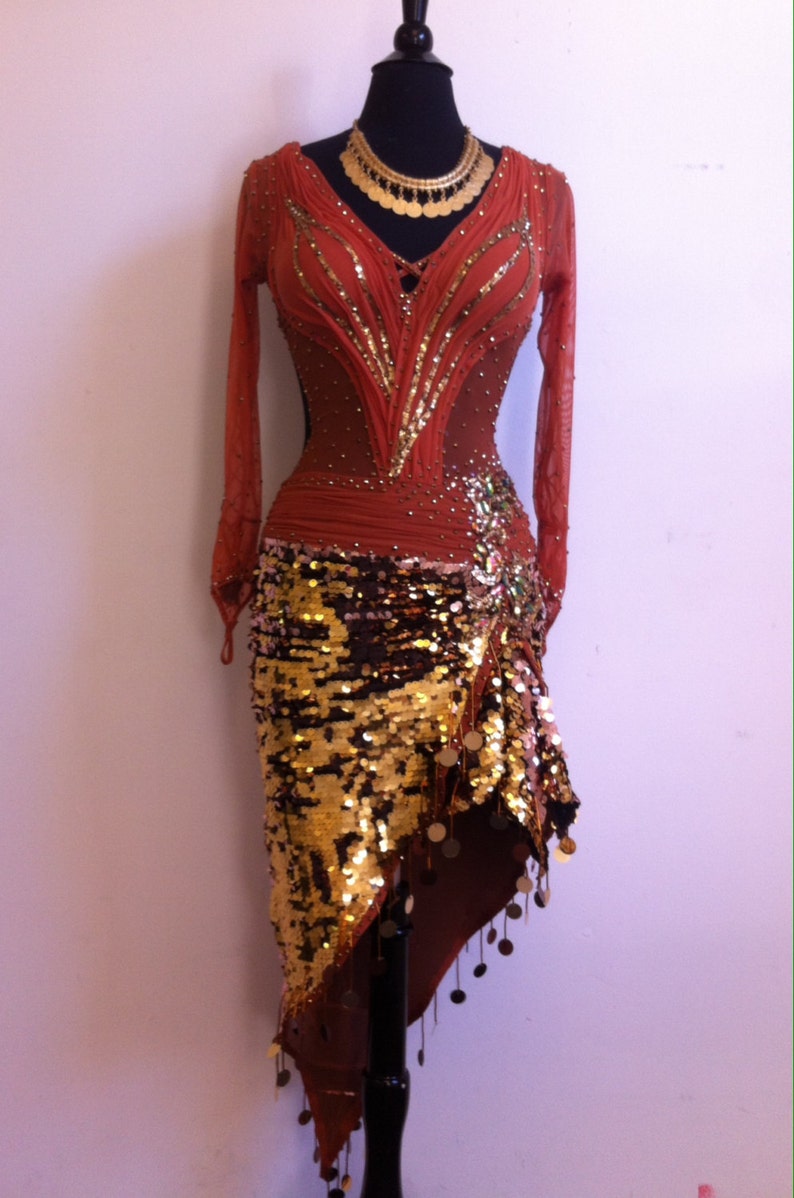 Gold Latin Dance Dress Dance Latin Dresses Dark Brown and | Etsy