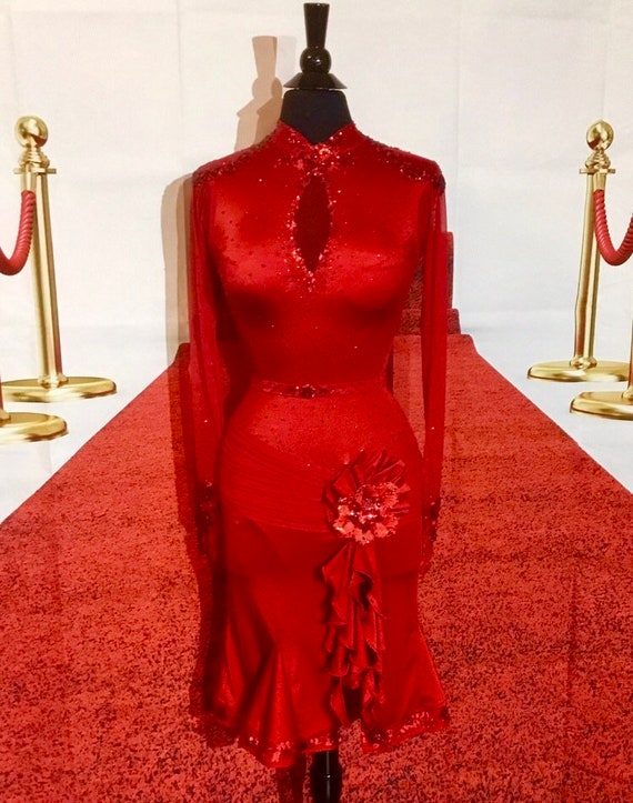 red latin dance dress