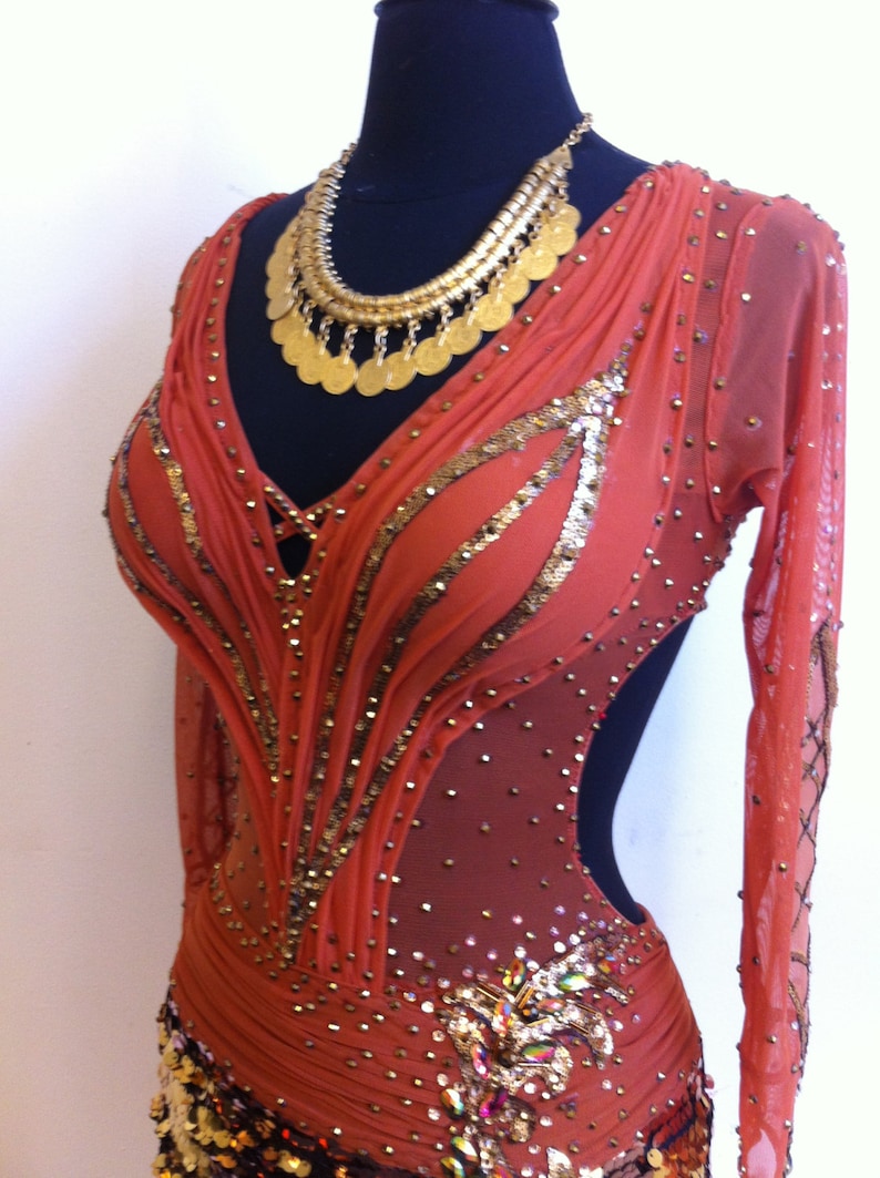 Gold Latin Dance Dress Dance Latin Dresses Dark Brown and Gold Etsy