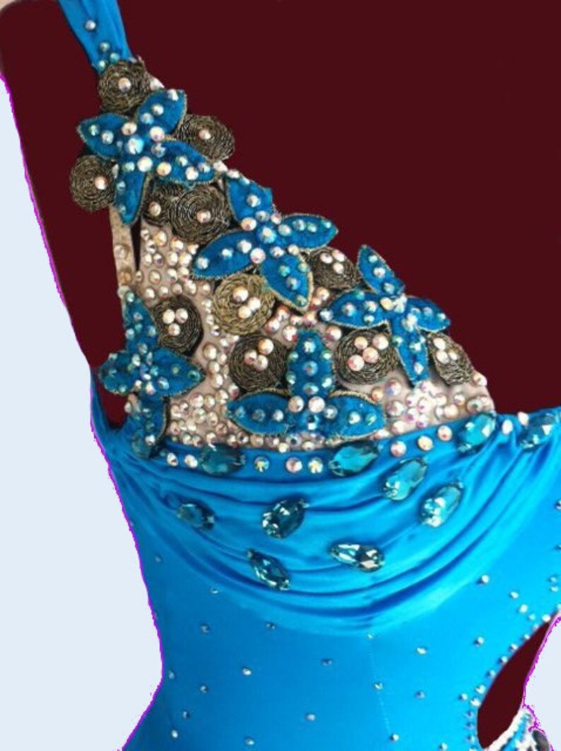 Blue Dance Dress With Feathers Latin Dance Dresses Feathers Etsy