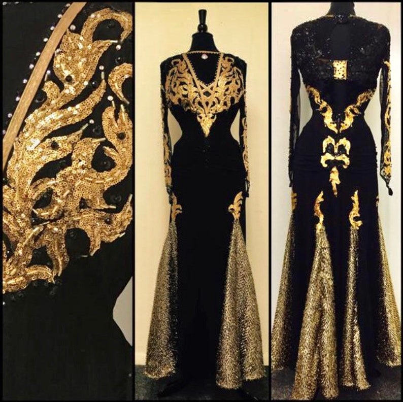 Black and Gold Dance Dress for Smooth Dance Ballroom Dance Dresses Gold ...