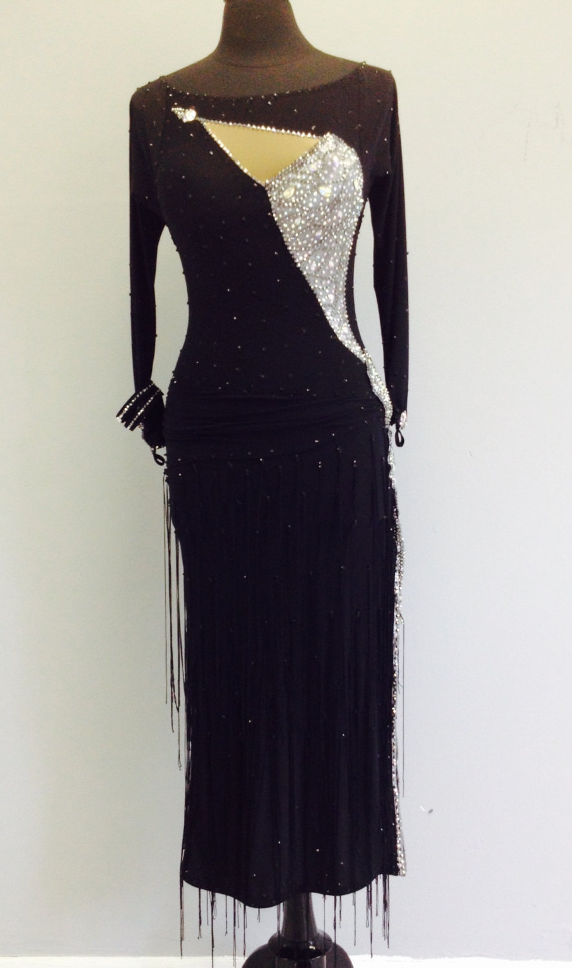 Black Latin Dance Dress With Long Fringe Black Dance Dresses Etsy