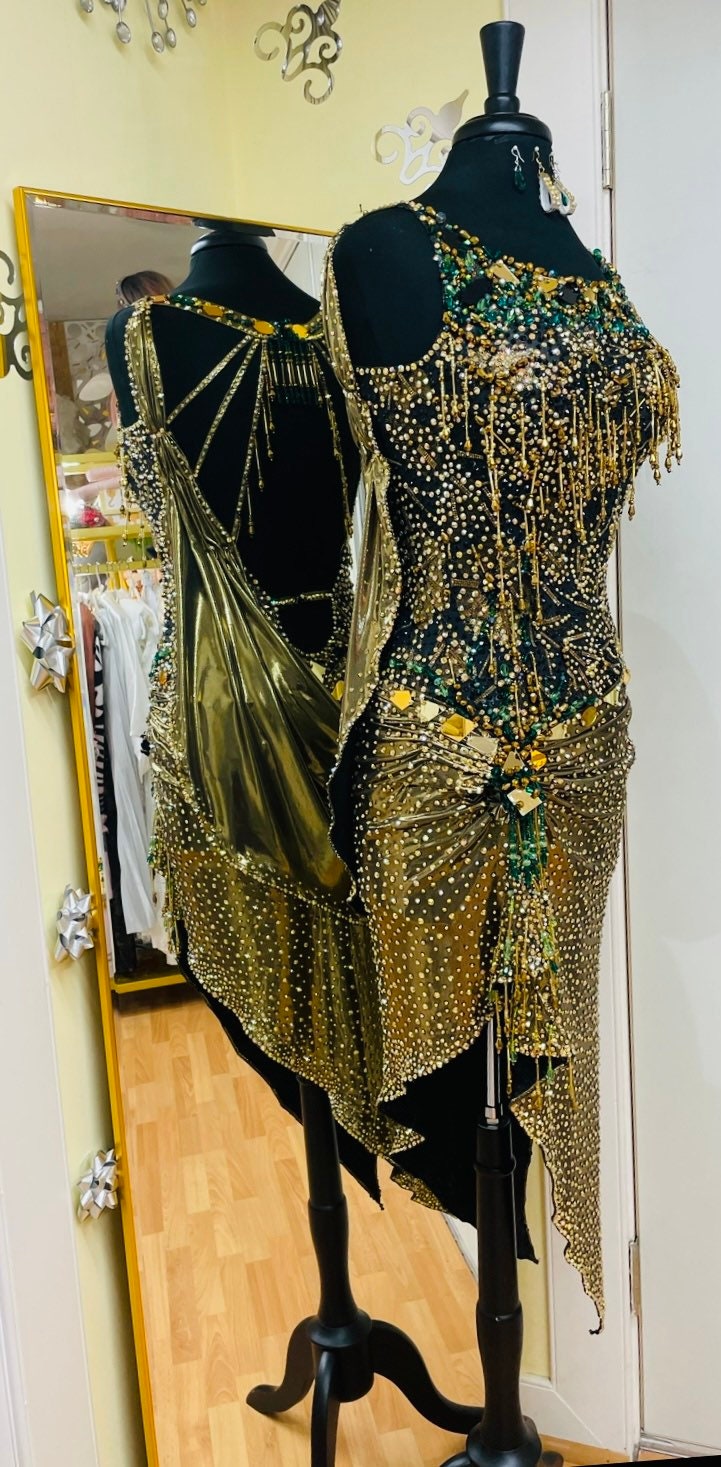 Gold Latin Dance Dress! Free Shipping and Accessories! Gold Dance Dresses!  Gold Shiny Dance Dresses! Dance Dresses Gold! Latin Dance Dress G - Etsy