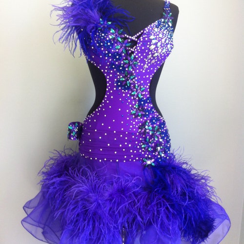 Purple Latin Dance Dress With Fringe and Feathers Purple - Etsy