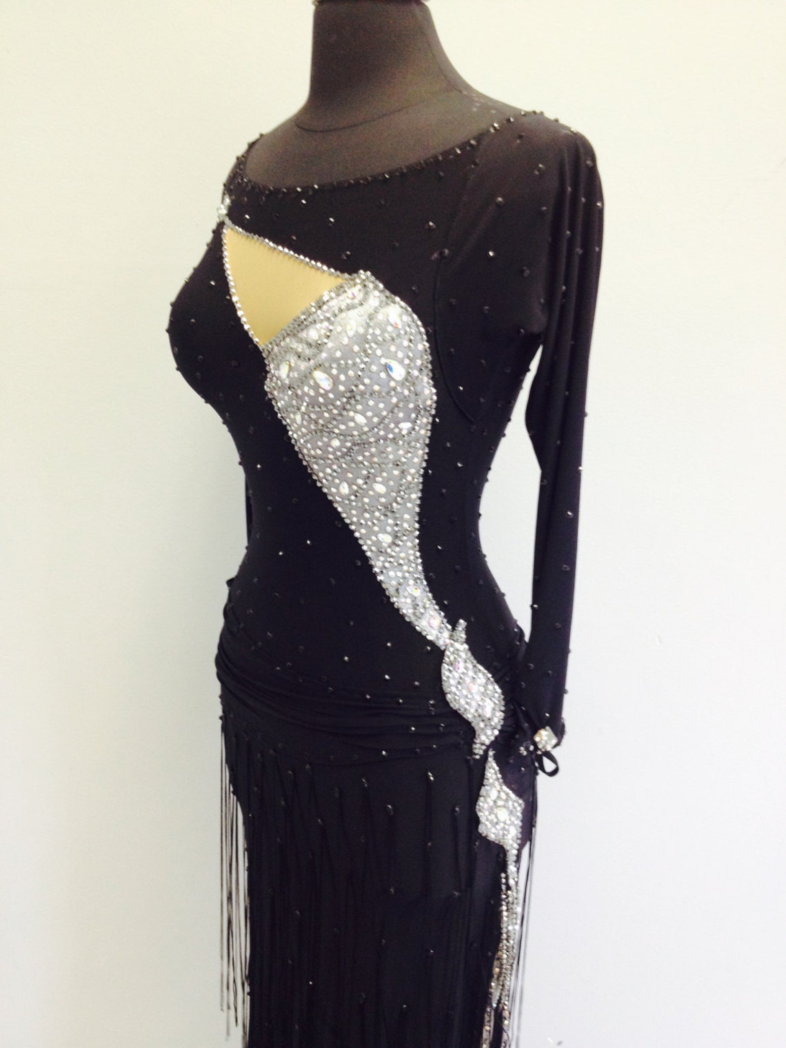 Black Latin Dance Dress With Long Fringe Black Dance Dresses Etsy