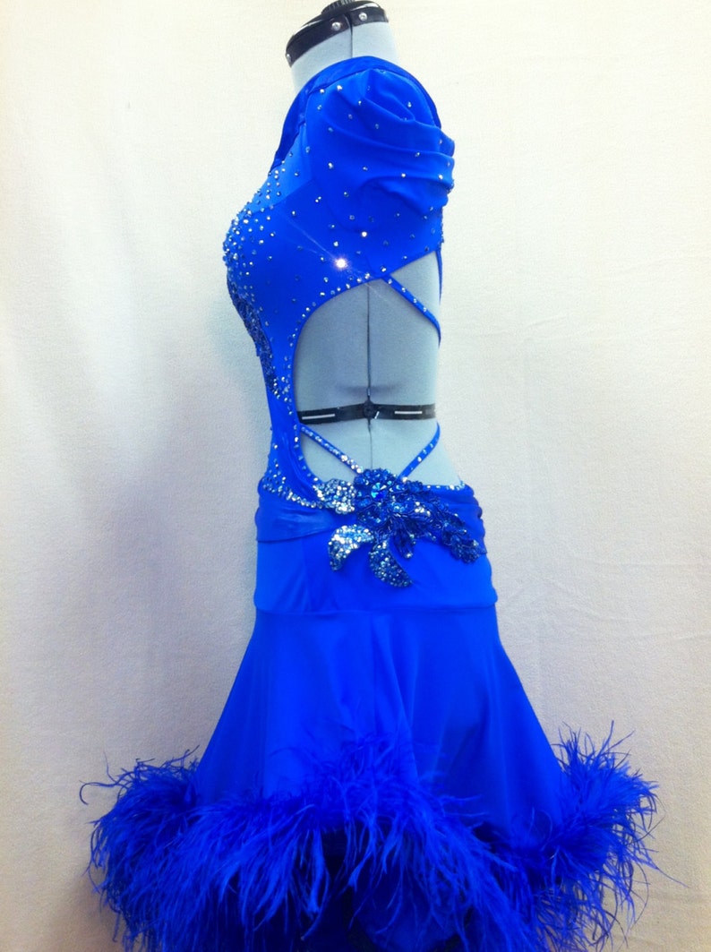 Blue Dance Dress With Feathers Blue Dancing Dresses Etsy