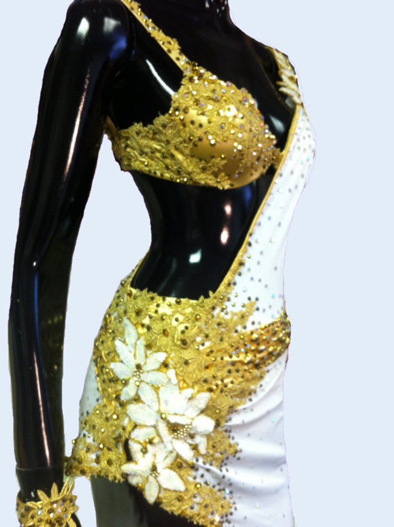 White and Gold Latin Dance Dress Dance Dress Latin Etsy