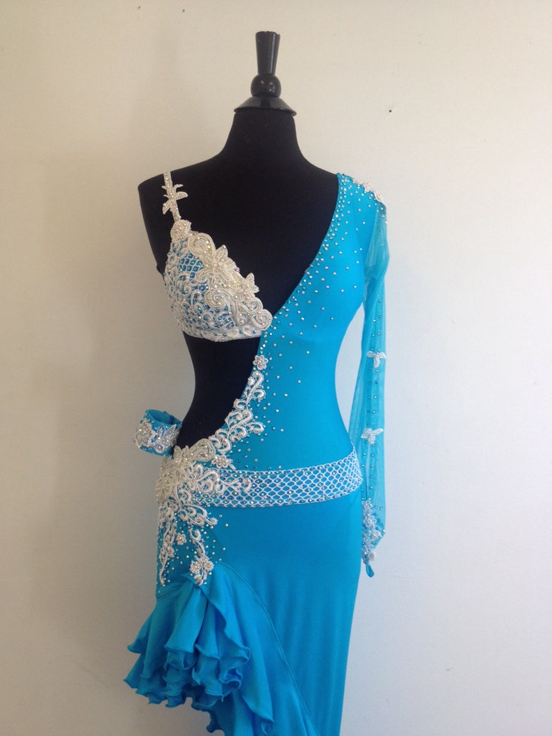 Blue Latin Dance Dress Latin Dance Dresses Belly dance | Etsy