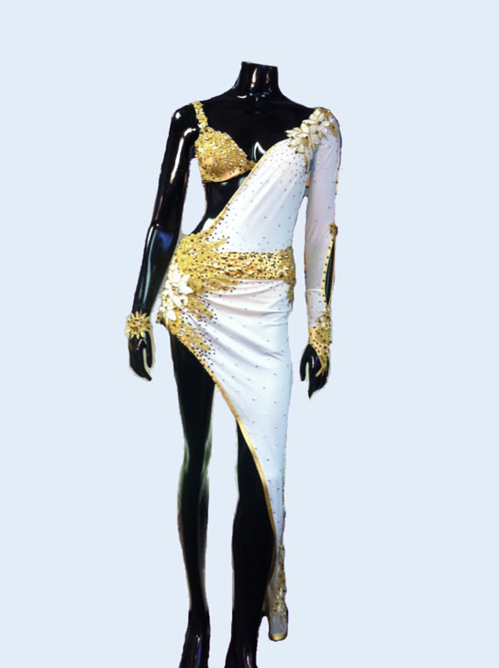 White and Gold Latin Dance Dress Dance Dress Latin Etsy