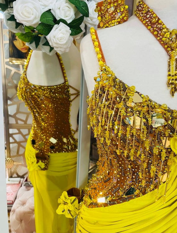 slim fit dress slacks Customized Gold Sequins Latin Dress Backless Tassel Fringed Short Dance  Skirt Tango Salsa Samba Dancewear Competition Outfits – DANCEYM main image 0
