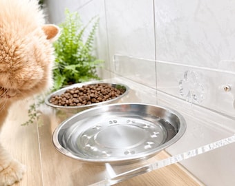 Wall-Mounted Double Angled Pet Feeder, Wide Shallow Bowls for Cats & Small Dogs, 75 Degree Angle