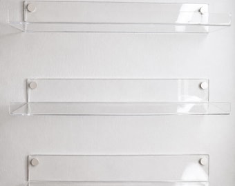 Set of 3 Clear Acrylic Floating Shelves, Modern Minimalist Wall Storage